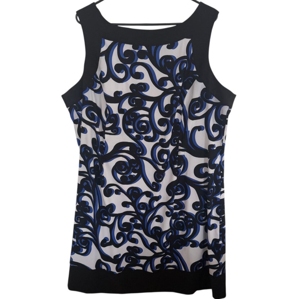 CJ Banks Sleeveless Shift Dress 20W White Blue Black Career Artsy Mature Office
